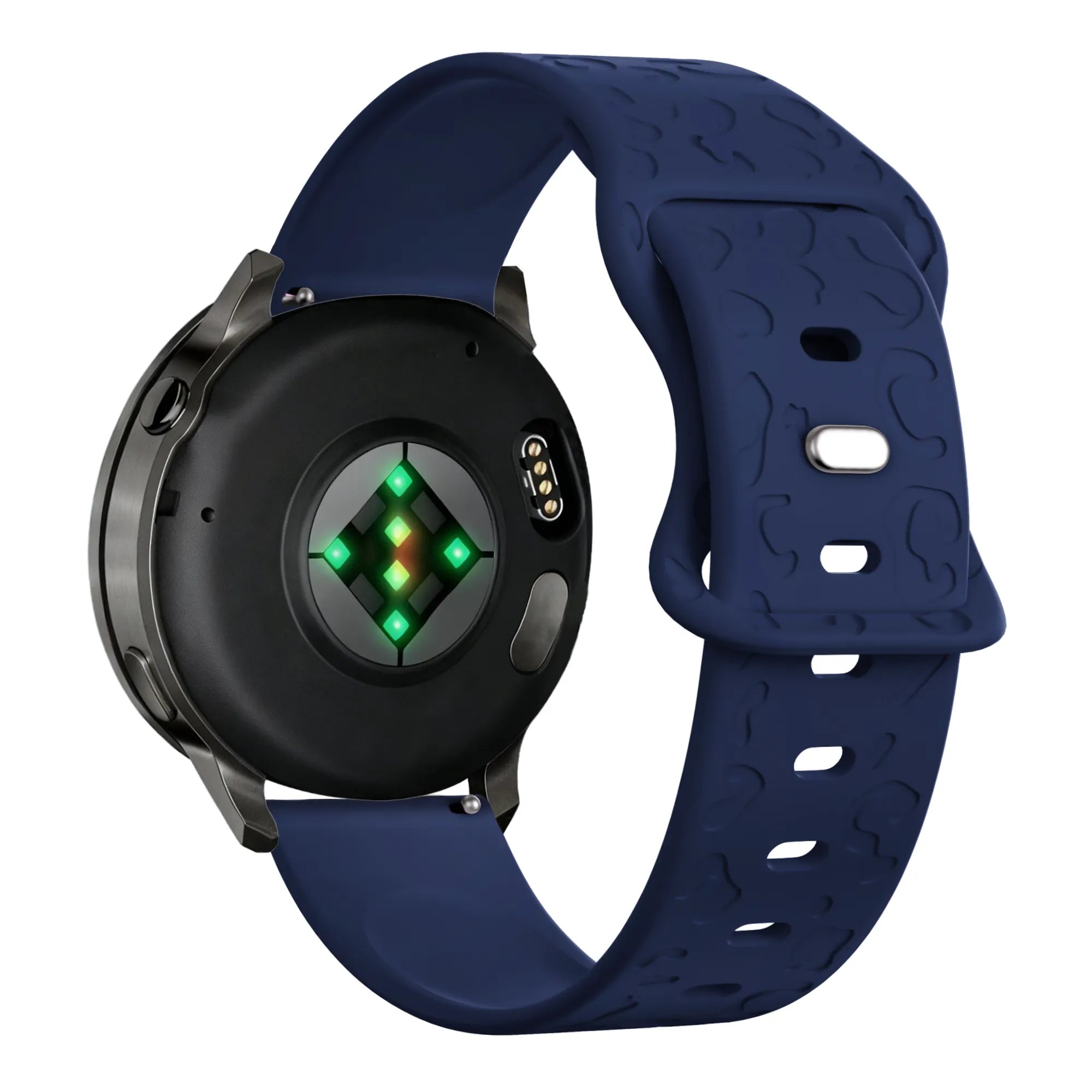 Silicone Strap 'Leopard', dark blue, on a watch, 3/4 rear view