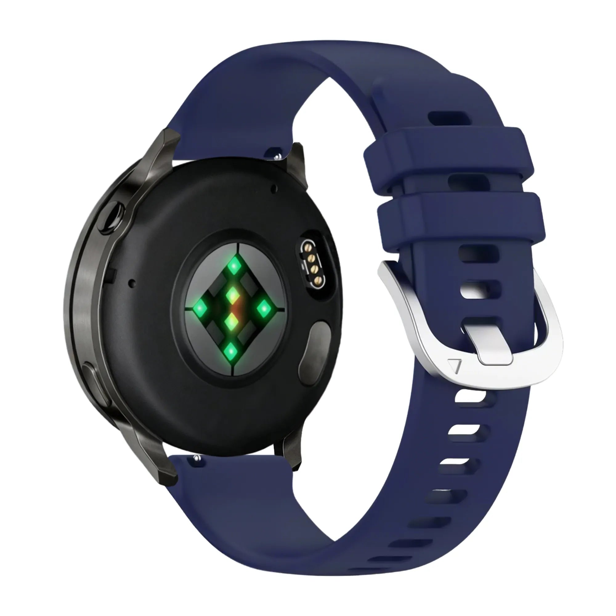 Silicone Strap 'Classic', dark blue, on a watch, 3/4 rear view