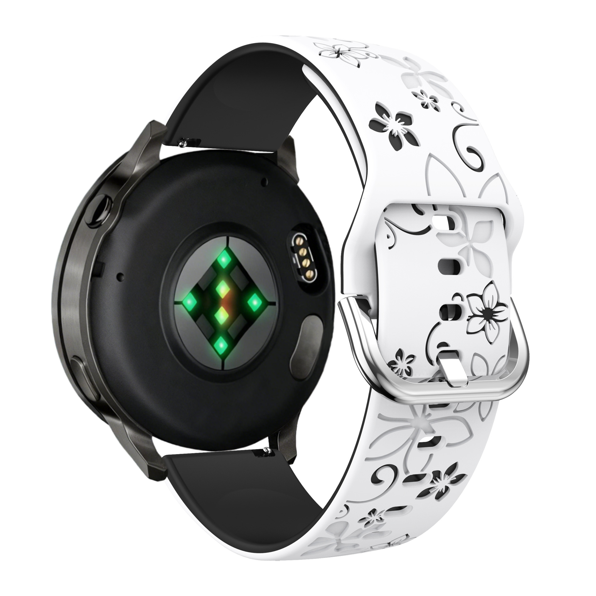 Bandz Garmin Forerunner 265s Silicone Strap 'Flowers' (White/Black)