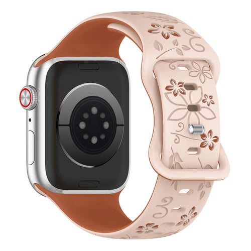 Bracelet silicone à fleurs Apple Watch (milk tea/brun)