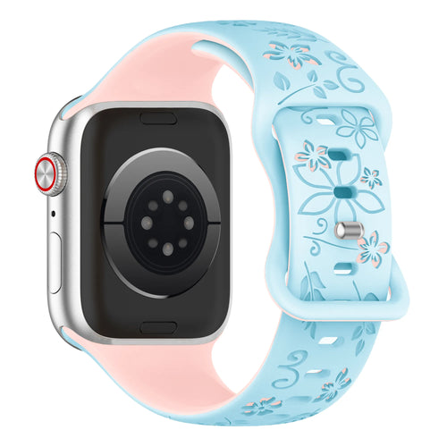 Bracelet silicone à fleurs Apple Watch (bleu/rose)