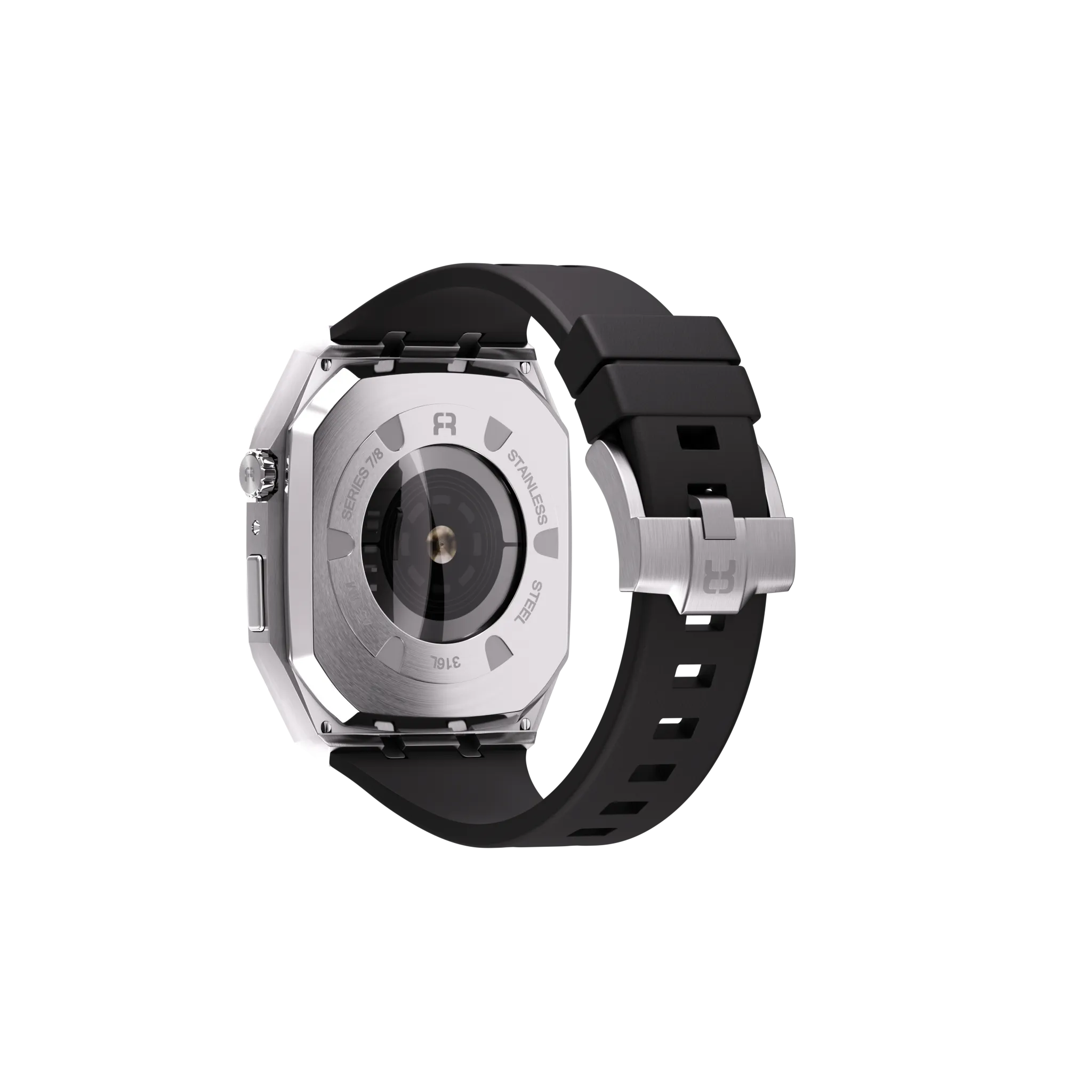 Reqior Apple Watch 45mm Metal Case with Rubber Strap (Silver)