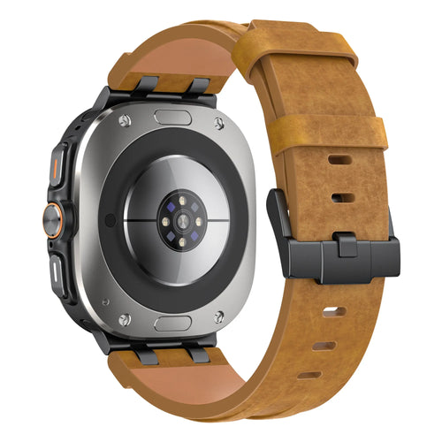 Solid Leather Strap, brown, on a watch, 3/4 rear view