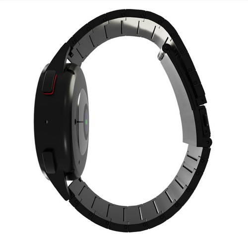 Luxury Titanium Strap, black, on a watch, 3/4 rear view