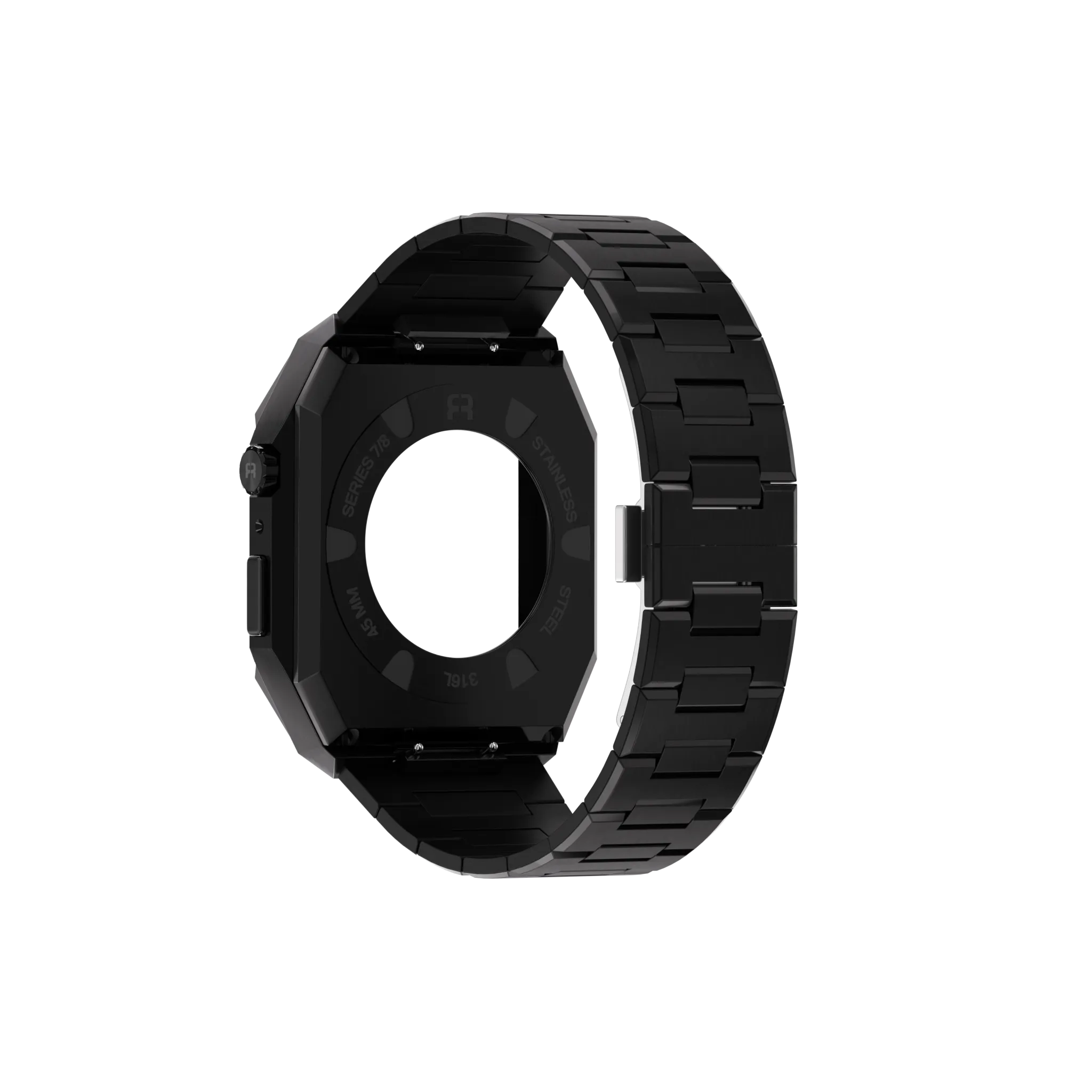 Reqior Apple Watch 45mm Case with Steel Strap 'Nautilus' (Black)