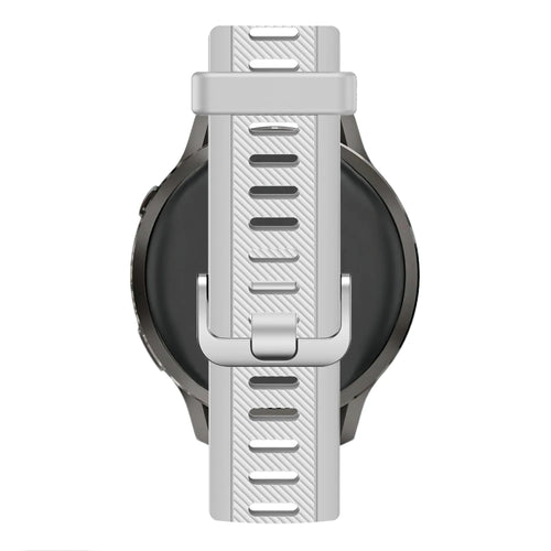 Silicone Dual Buckled Sport Strap, grey, on a watch, 3/4 rear view