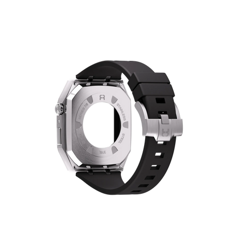 Reqior Apple Watch 45mm Metal Case with Rubber Strap (Silver)