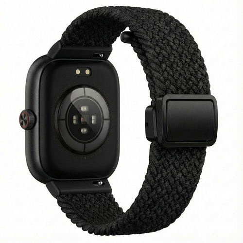 Nylon Braided Strap with D-Buckle, black, on a watch, 3/4 rear view