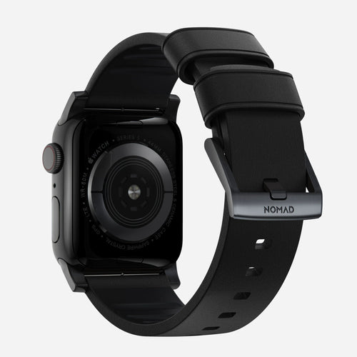 Silicone Active Pro Hybrid Strap, black, on a watch, 3/4 rear view
