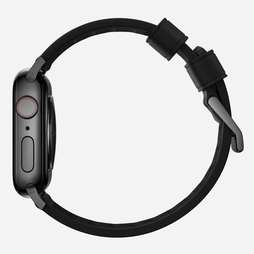 Silicone Active Pro Hybrid Strap, black, on a watch, 3/4 rear view