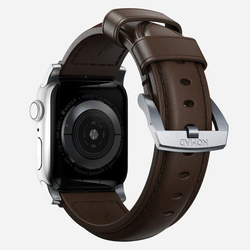 Nomad Bracelet cuir tradicional Apple Watch (marron/argenté)