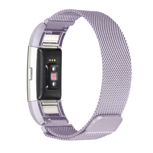 Milanese Strap, purple, on a watch, 3/4 rear view