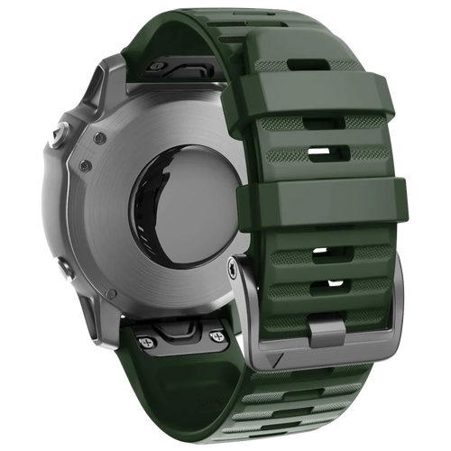 Silicone Strap, dark green, on a watch, 3/4 rear view