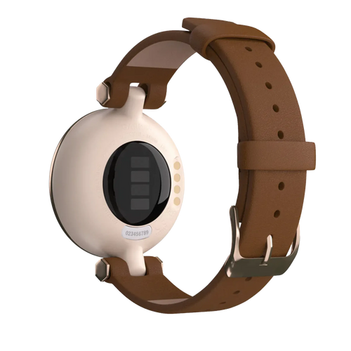 Leather Strap, brown, on a watch, 3/4 rear view