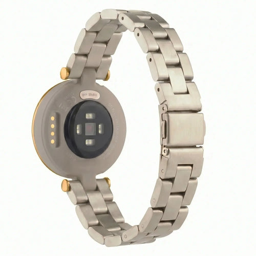 Steel Strap, champagne, on a watch, 3/4 rear view