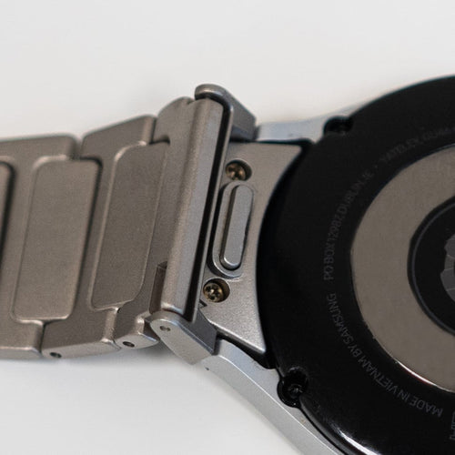 Titanium Strap 'One Push', on a watch, 3/4 rear view