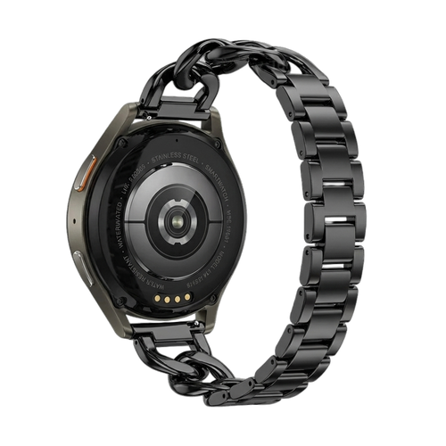 Steel Chain Strap, black, on a watch, 3/4 rear view