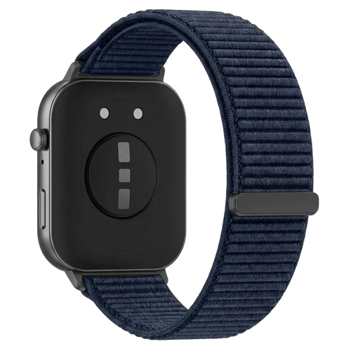 Wave Nylon Strap, dark blue, on a watch, 3/4 rear view