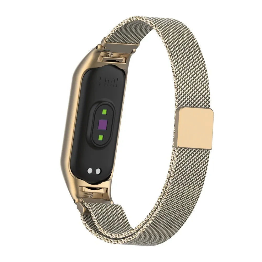 Milanese Strap, gold, on a watch, 3/4 rear view