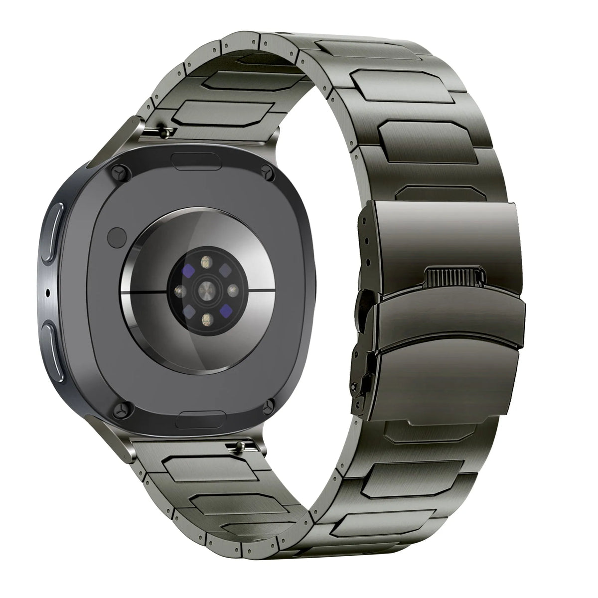 Titanium Strap 'Deluxe', graphite, on a watch, 3/4 rear view