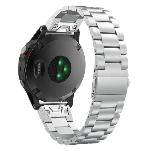 Steel Strap, silver, on a watch, 3/4 rear view