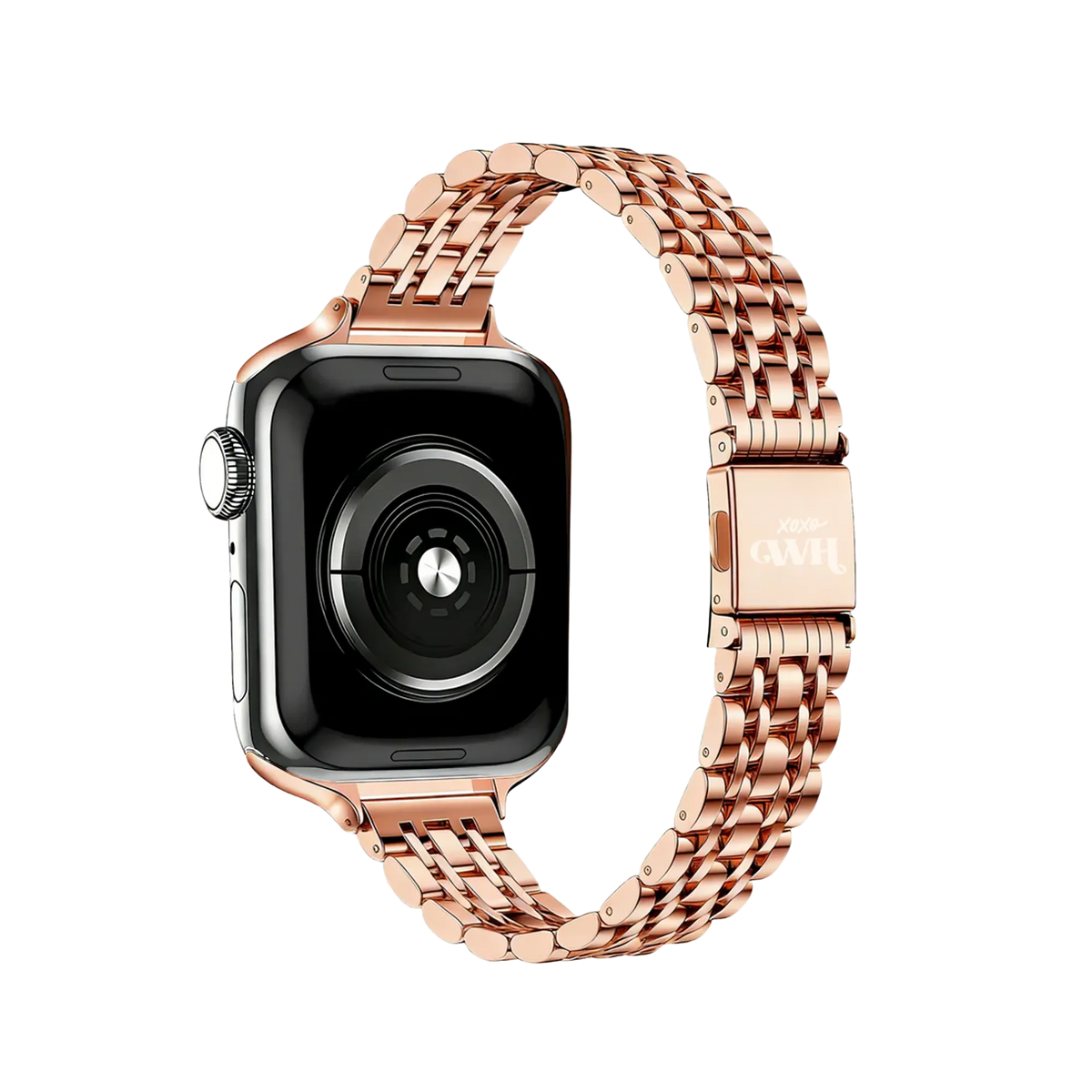 Steel Strap 'Slim', rose gold, on a watch, 3/4 rear view