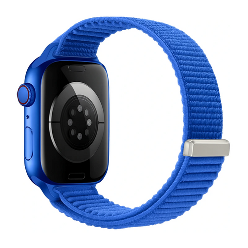 Wave Nylon Strap, royal blue, on a watch, 3/4 rear view