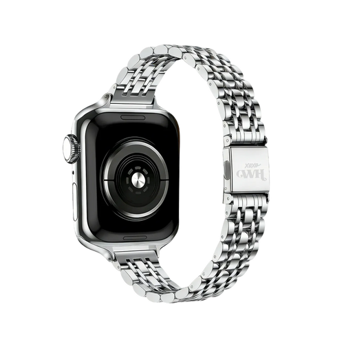 Steel Strap 'Slim', silver, on a watch, 3/4 rear view