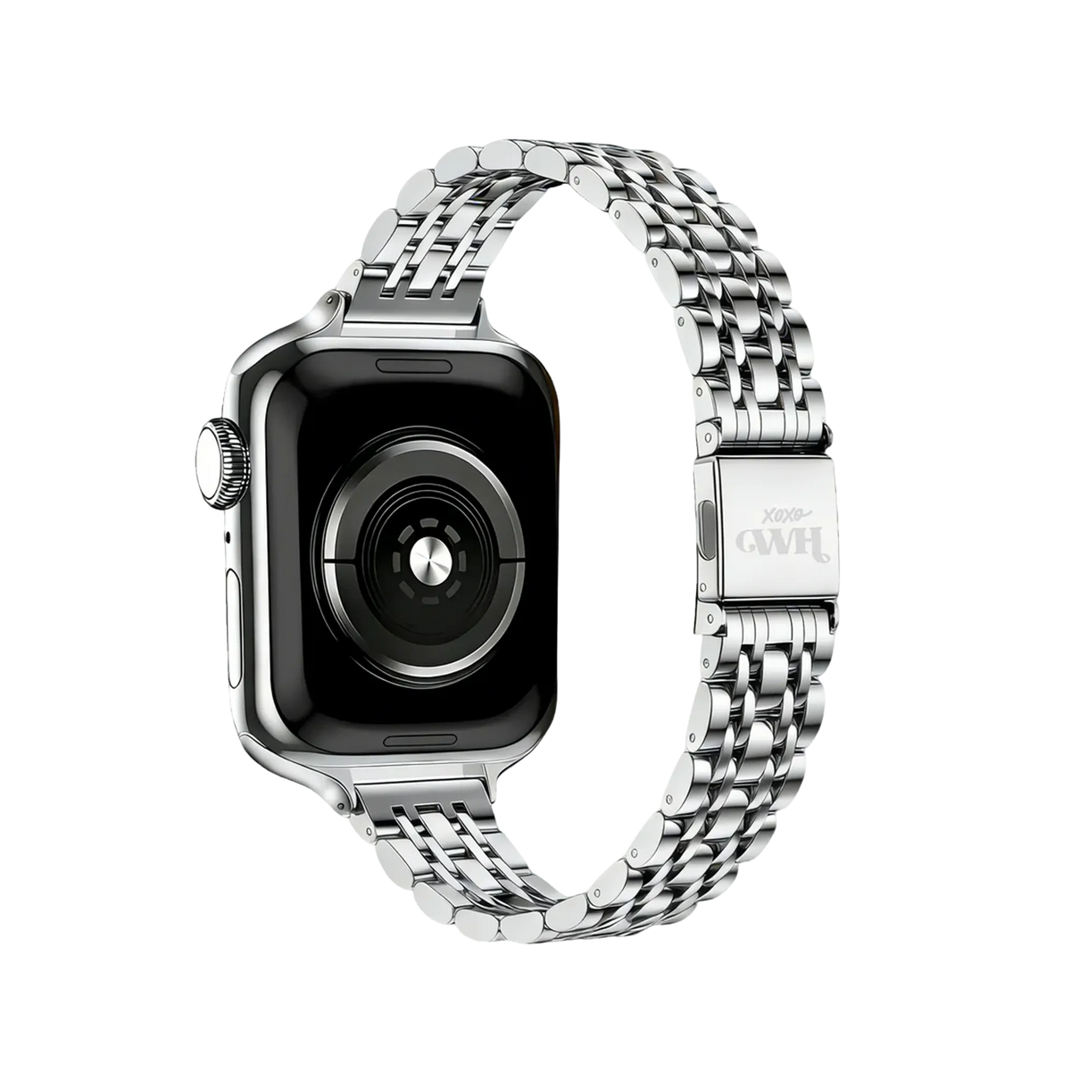 Steel Strap 'Slim', silver, on a watch, 3/4 rear view