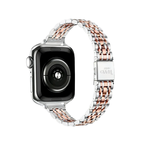 Steel Strap 'Slim', silver/rose gold, on a watch, 3/4 rear view
