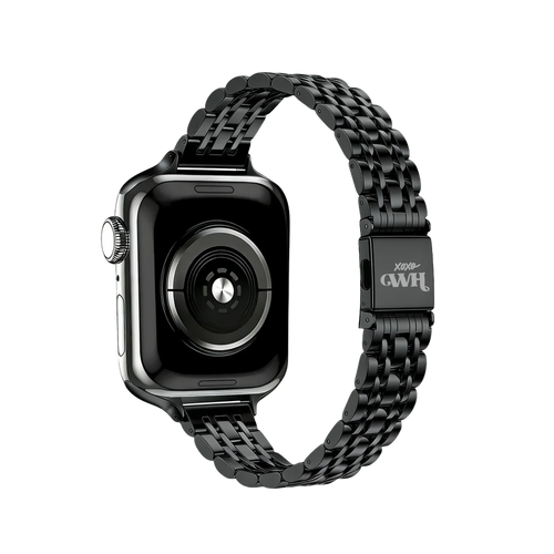 Steel Strap 'Slim', black, on a watch, 3/4 rear view