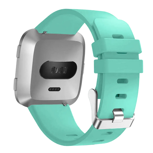 Silicone Strap, aqua, on a watch, 3/4 rear view