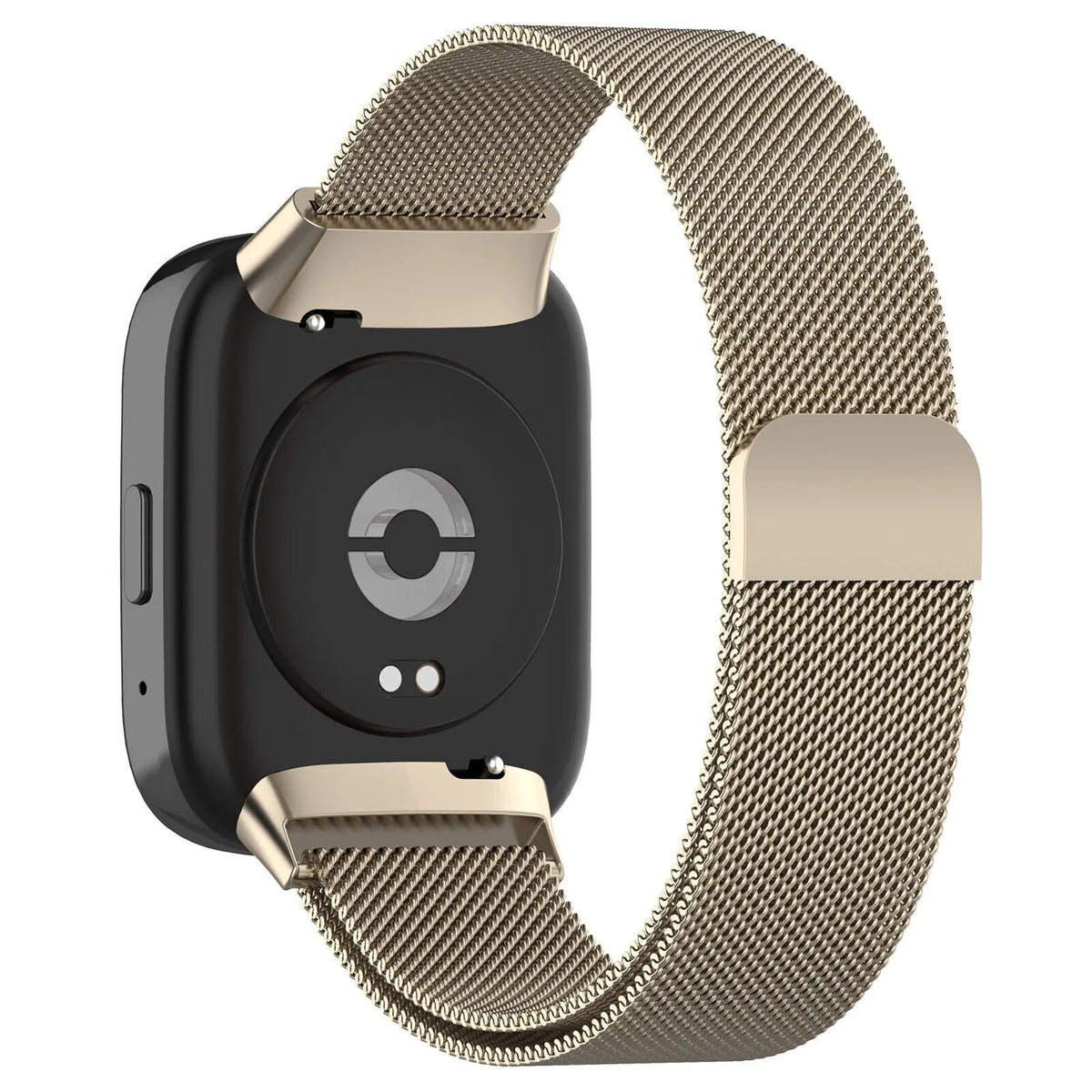 Milanese Strap, champagne, on a watch, 3/4 rear view