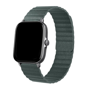 Leather Loop Strap, viridian, on a watch, 3/4 rear view