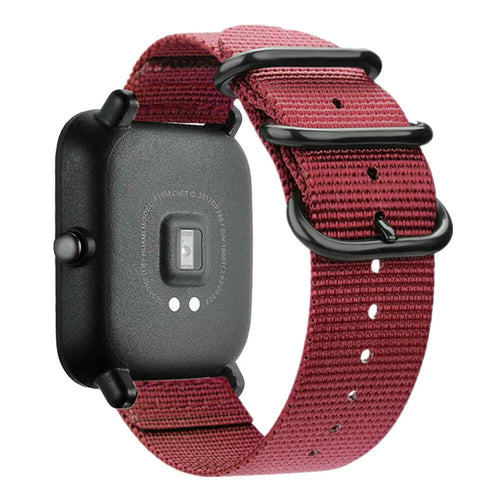 Nylon Buckle Strap, red, on a watch, 3/4 rear view