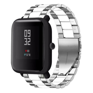 Steel Strap, silver/white, on a watch, 3/4 rear view
