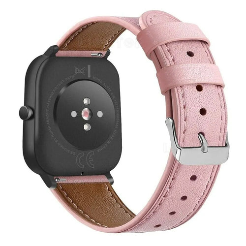 Modern Leather Strap, pink, on a watch, 3/4 rear view