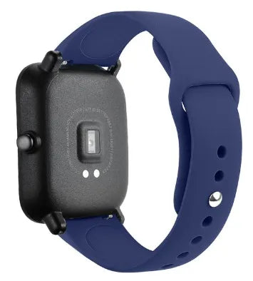 Silicone Sport Strap, dark blue, on a watch, 3/4 rear view