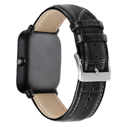 Leather Strap Crocodile Grain, black, on a watch, 3/4 rear view
