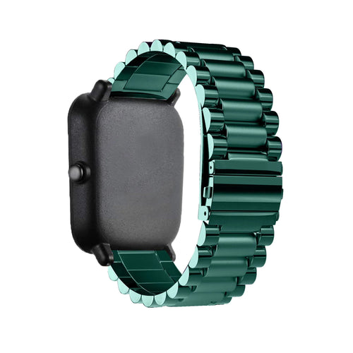 Steel Strap, green, on a watch, 3/4 rear view