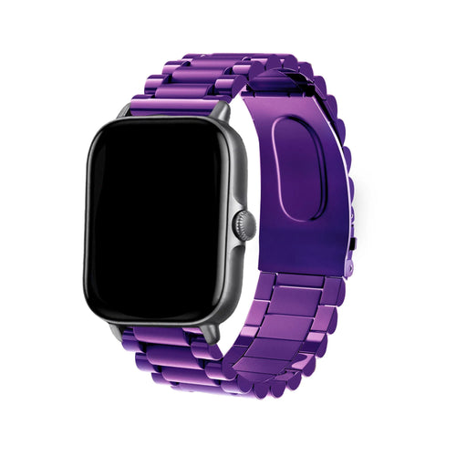 Steel Strap, purple, on a watch, 3/4 rear view
