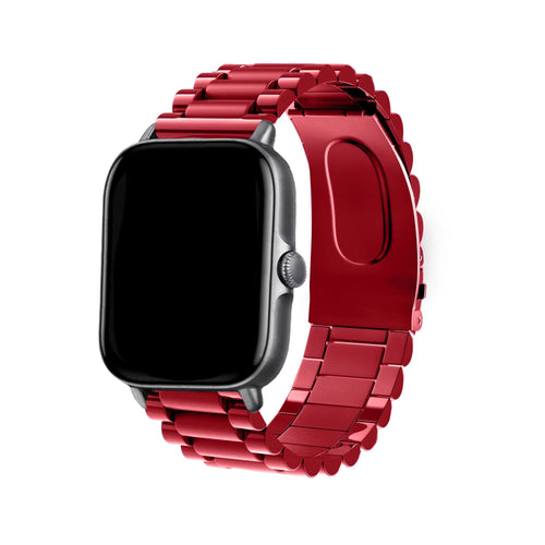 Steel Strap, wine red, on a watch, 3/4 rear view