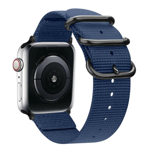 Nylon Buckle Strap, blue, on a watch, 3/4 rear view