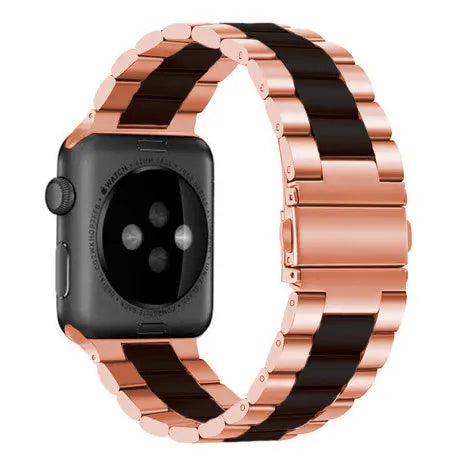 Steel Strap, rose gold/black, on a watch, 3/4 rear view