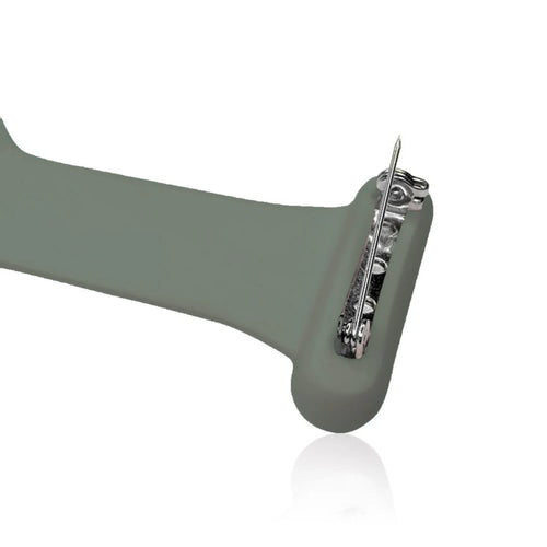 Silicone Nurse Fob, green, on a watch, 3/4 rear view