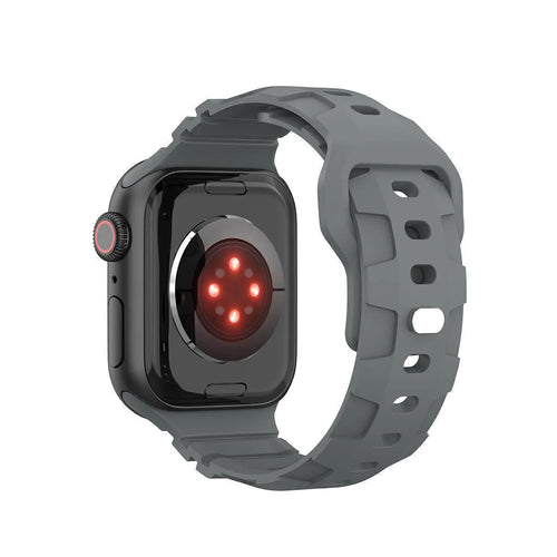 Silicone Strap 'Armour', dark grey, on a watch, 3/4 rear view