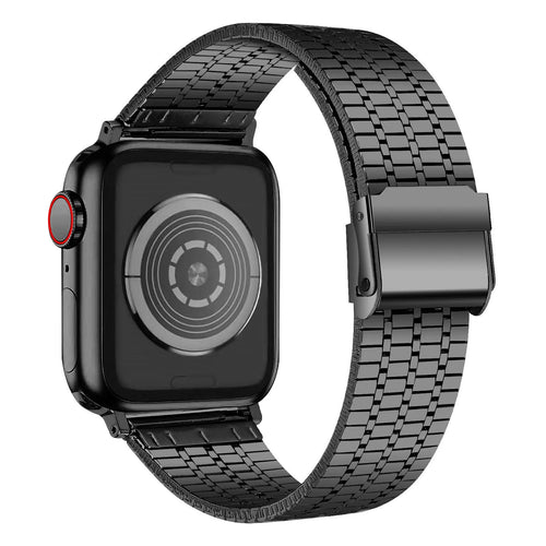 Fine Steel Strap, black, on a watch, 3/4 rear view