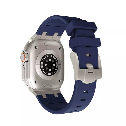 Apple Watch Ultra Luxury Liquid Silicone Strap (Blue with Titanium)