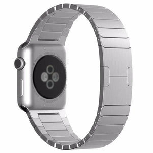 Luxurious Metal Strap, silver, on a watch, 3/4 rear view