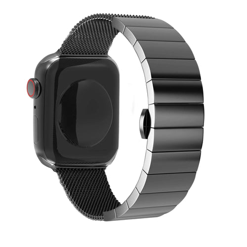 Milanese Steel Strap, black, on a watch, 3/4 rear view